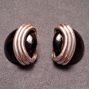 Sterling Modernist Earrings GW Electroform Black Glass